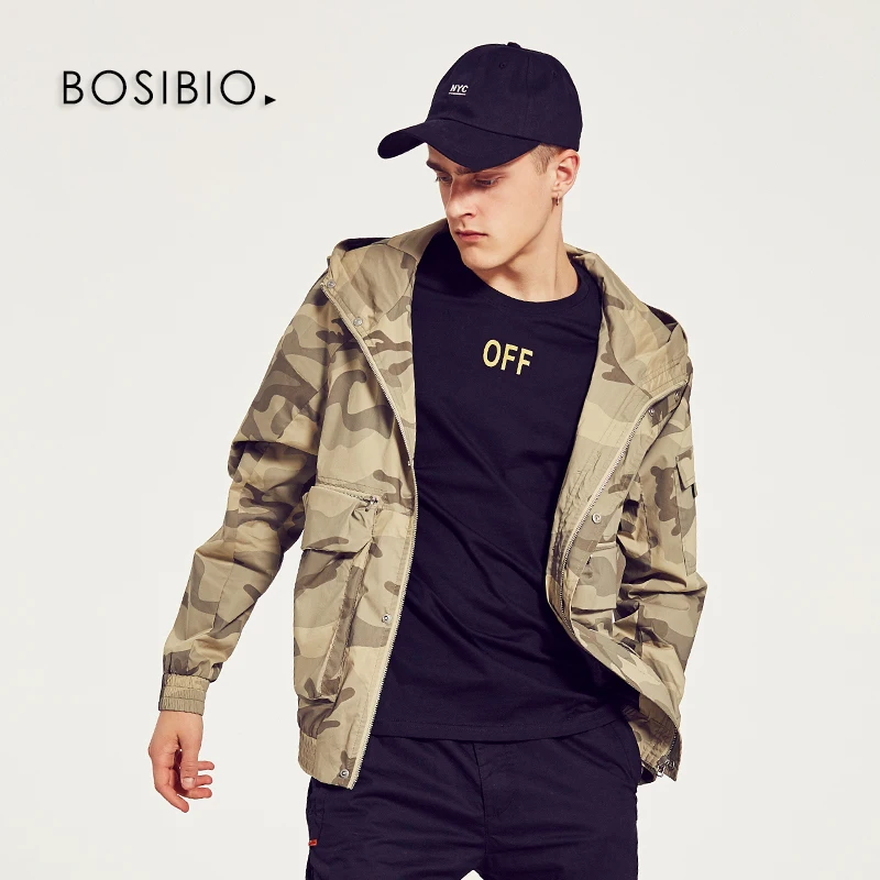 Мужские пальто и куртки BOSIBIO 2019 мужские камуфляжные в стиле милитари с капюшоном