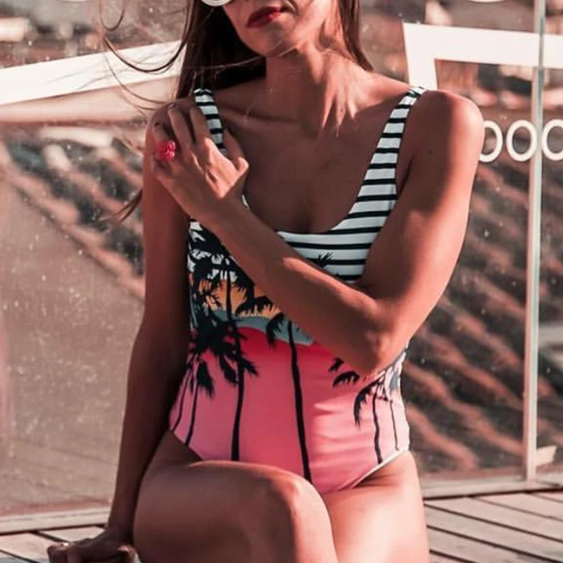 Simplee bikini купальник принт фламинго Sexy bikini купальник принт фламинго купальный костюм купальник цельный 2019новынка