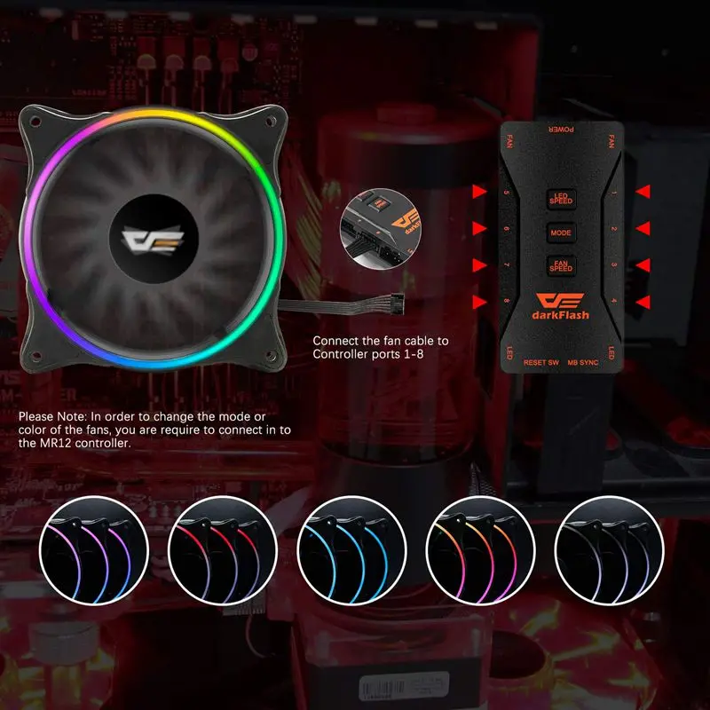 darkFlash RGB Case Fan 120mm 3P-5v Aura Sync PC Cases CPU Cooler Cooling Fans Addressable Quiet Remote LED Computer Case Fan