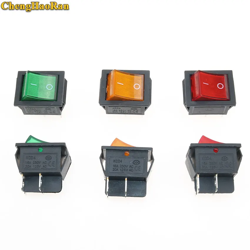 ChengHaoRan 1 шт. KCD4 фиксирующий клавишный выключатель питания I/O 4 контакта светильник