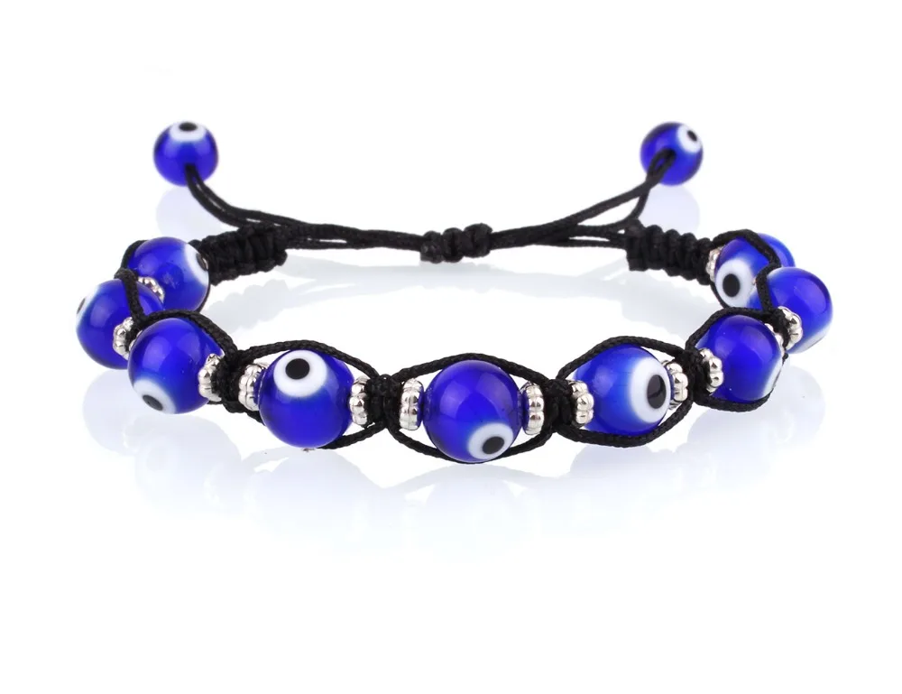 Round Evil Eye Glass Beads Macramed Bracelet For Woman Man Femme Blue Greece Black Thread Adjustable Protection Jewelry Gift | Украшения и