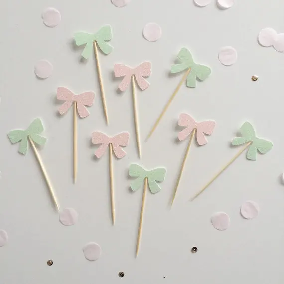 Блестящие мятно розовые банты топперы для кексов на день рождения зиму свадьбу