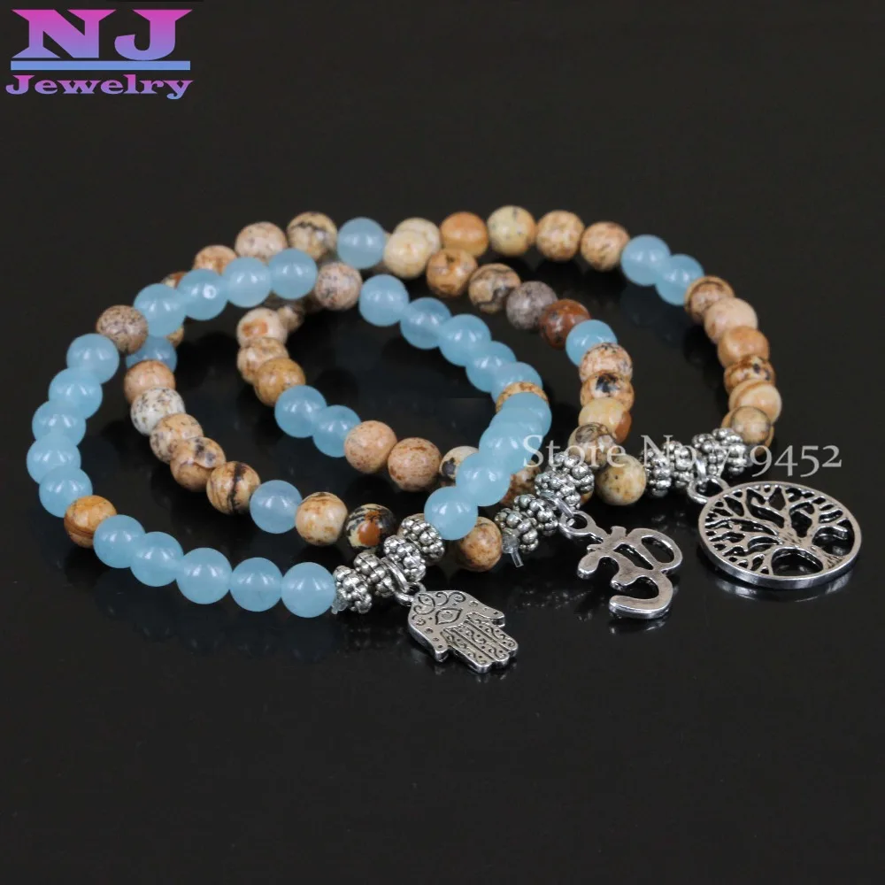 Новый дизайн Обёрточная бумага 6 мм набор для йоги Ом браслет на руку “Хамса”