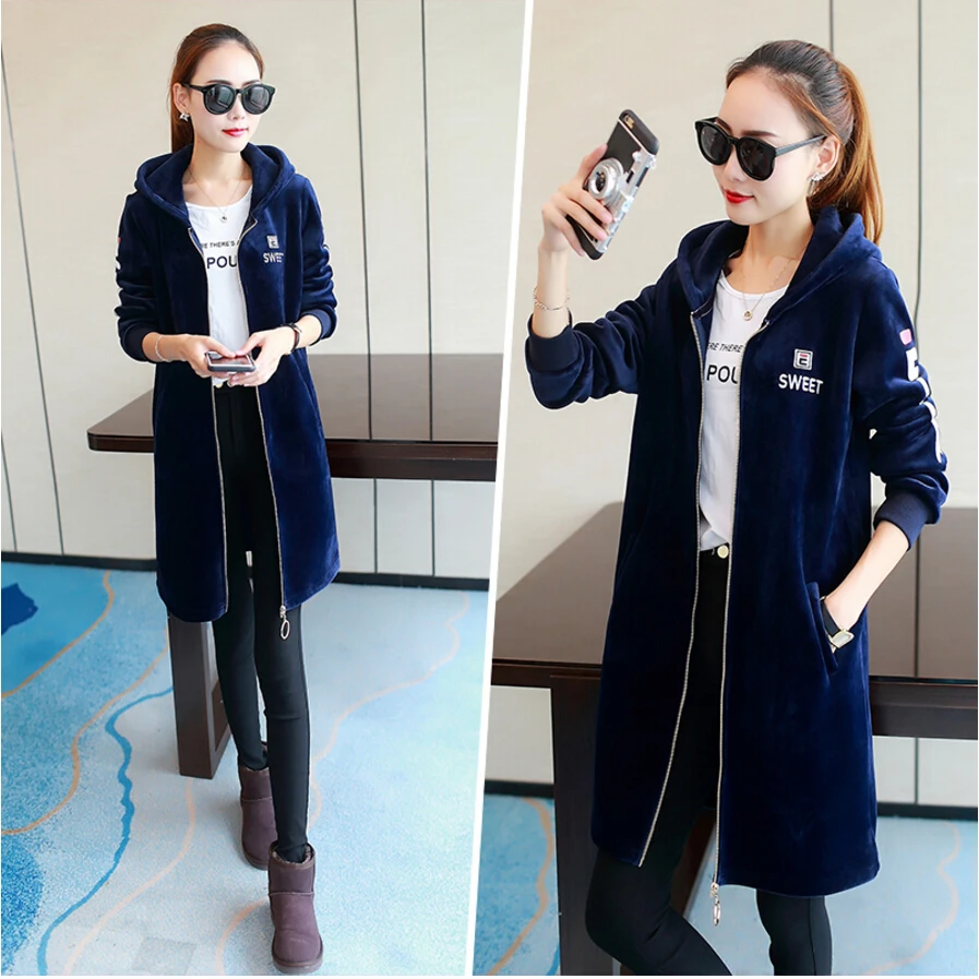 

2017 new autumn and winter with loose cashmere Hoodie dress Korean long coat in winter