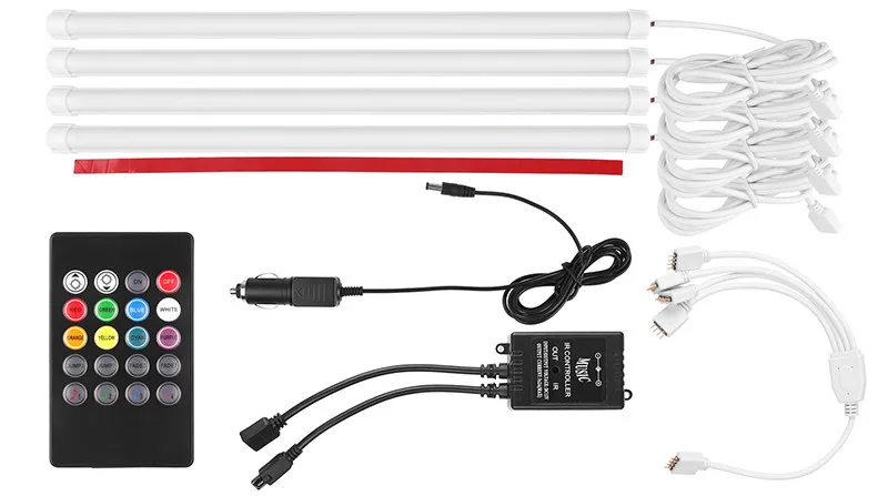 Новый автомобиль RGB Светодиодные полосы света Атмосфера лампы музыка Управление