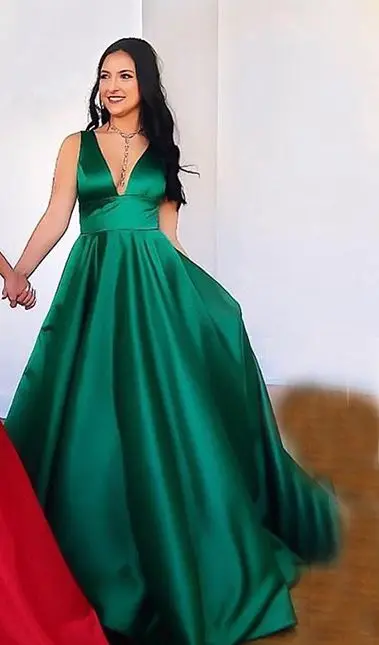 Зеленый Robe de soiree сексуальные с глубоким v-образным вырезом красные зеленые Простые Вечерние платья атласное платье для выпускного вечера вечерние уникальные платья - Цвет: Зеленый
