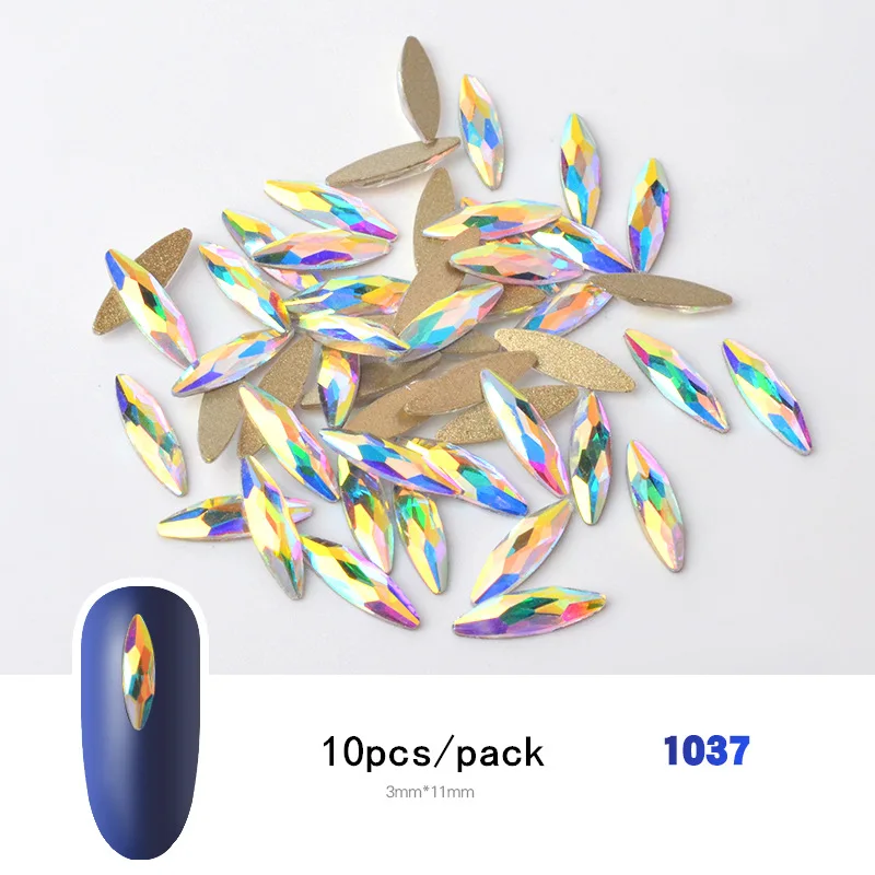 1037 10 шт, блестящие цветные 3D Стразы для дизайна ногтей, плоские с оборота стеклянные драгоценные камни, ювелирные изделия, 30 стилей, аксессуары для дизайна маникюра - Цвет: 1037
