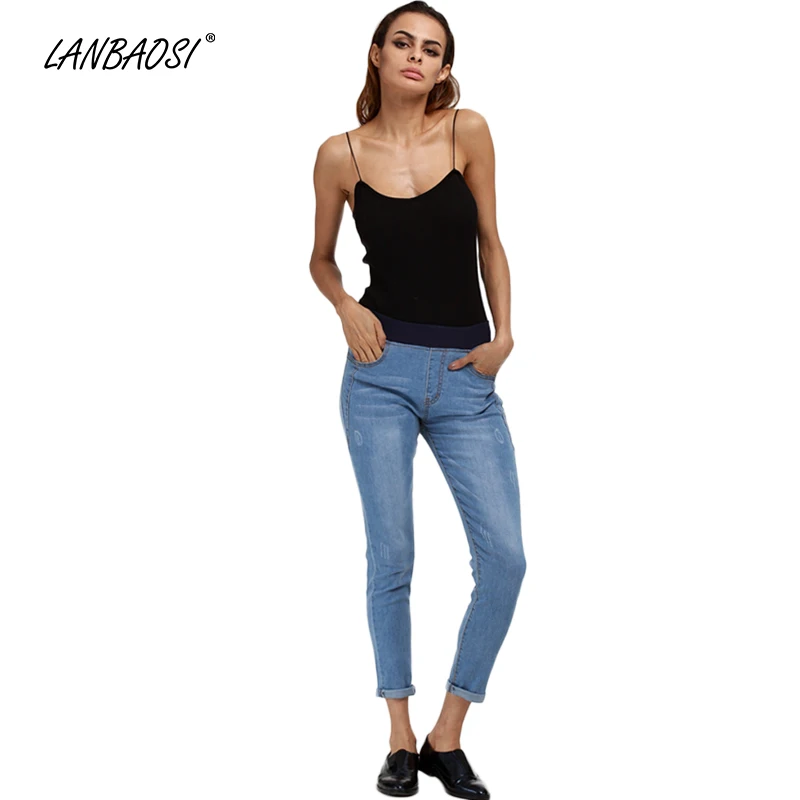 Женские джинсы с эластичным поясом LANBAOSI повседневные обтягивающие джинсовые