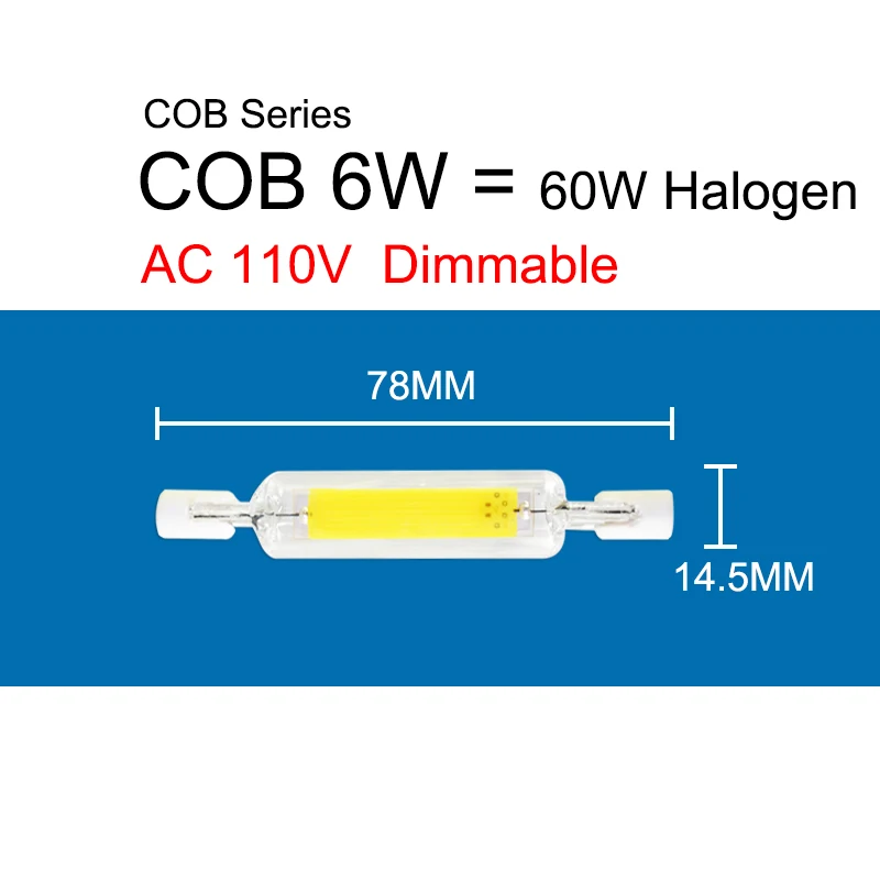 COB 78mm 110V Dim R7S J78 J118 J135 Светодиодная лампа с регулируемой яркостью Светодиодная лампа 78 мм 118 мм 189 мм заменить галогенные лампы 50 Вт 100 Вт Светодиодный прожектор светильник Точечный светильник AC 110V 220V - Испускаемый цвет: COB 78mm 110V Dim