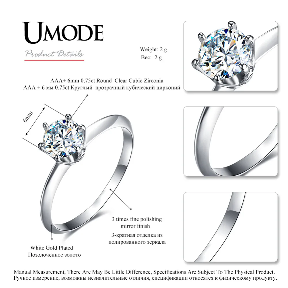 Женские кольца с фианитами UMODE обручальные белого и золотого цвета кристаллами