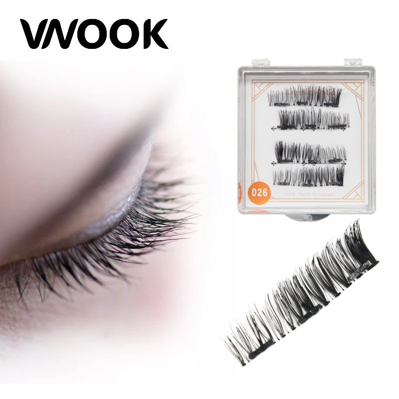 3D тройной Магнитная накладные ресницы клей бесплатно вьющиеся Strip Lash природного