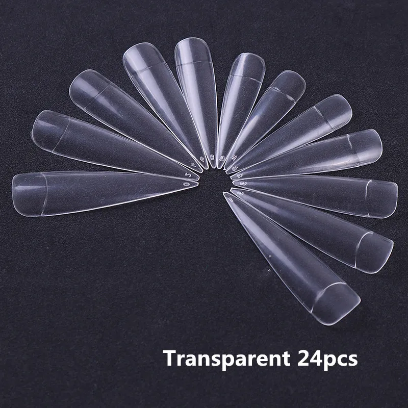 24pcs half nail LILYCUTE натуральные накладные ногти стекловолокно для ногтей клип быстрое строительство удлинение плесень длинные Кончики ногтей для УФ-гель для дизайна ногтей - Цвет: 24pcs half nail
