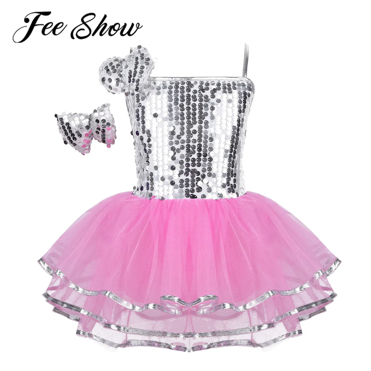 

Kids Girls Modern Jazz Hip Hop Ballet Dance Tutu Dress Shiny Glitter Skirt Sequin Mesh Dancewear Contemporary Stage Show Costume