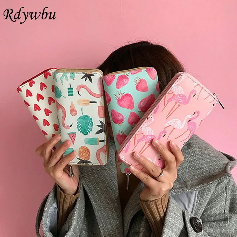Женский Кожаный Клатч Rdywbu кошелек с фламинго и принтом простой держателем для