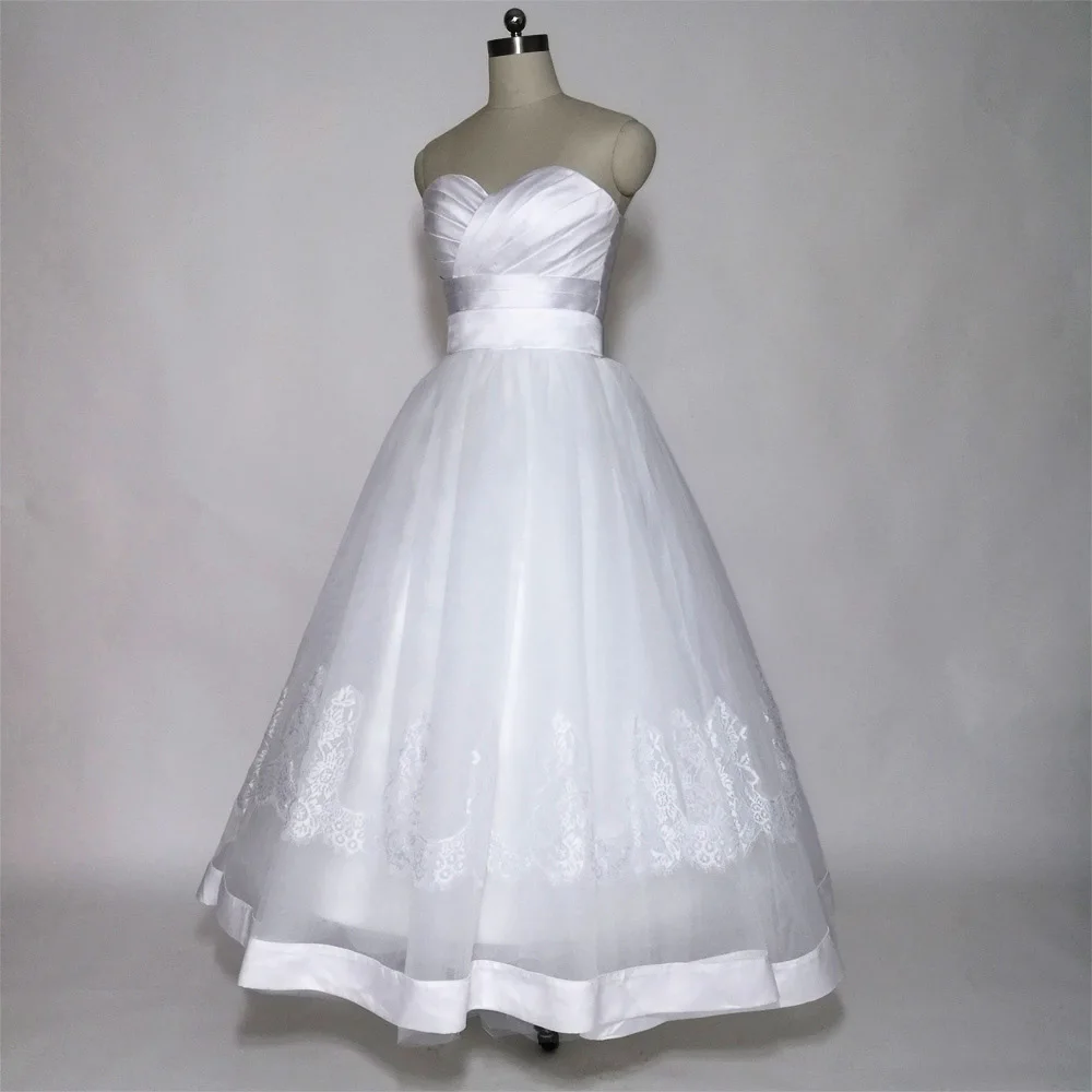 Простое свадебное платье JIERUIZE до середины икры Короткое со шнуровкой сзади