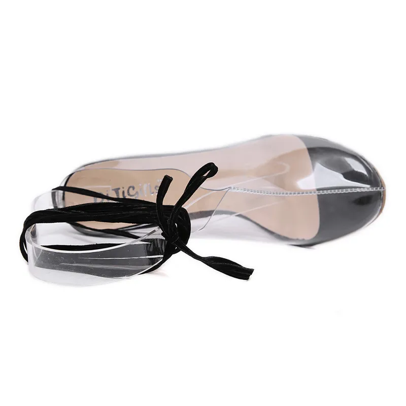 Женские прозрачные босоножки на высоком каблуке 12 см со шнуровкой и