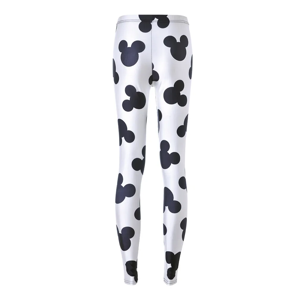 Женские повседневные штаны черные леггинсы с 3d цифровым принтом Микки белым