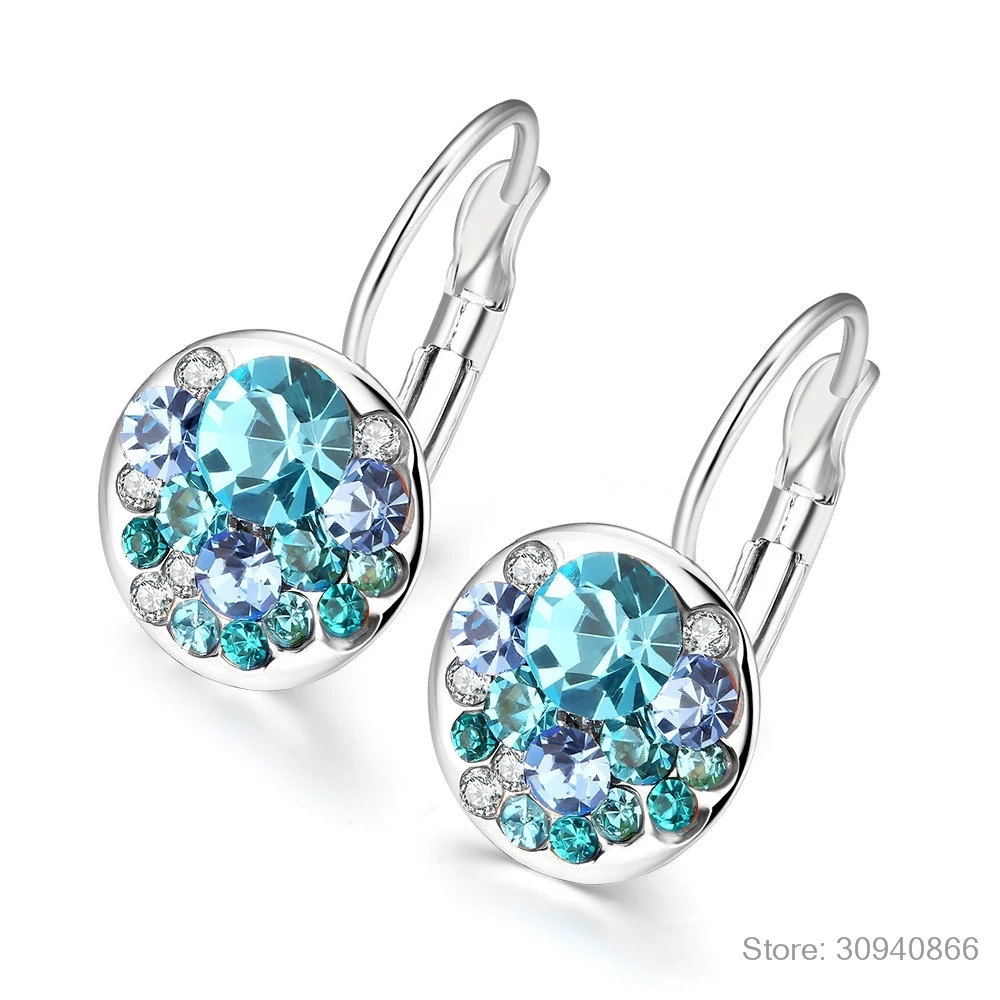 Модные круглые очаровательные серьги-гвоздики с кристаллами Swarovski, женские серьги с чешскими кристаллами, ювелирных изделий Brinco
