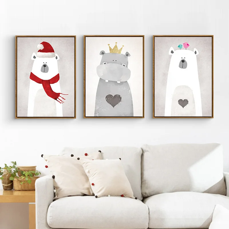 Современный кавайный Северный Животные медведь Бегемот Пингвины картина