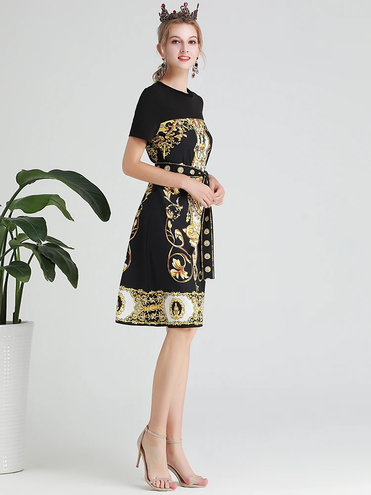 MoaaYina Fashion Designer Runway dress Spring Autumn Women Dress Short sleeve Diamond Sequin Print Lace-up Dresses