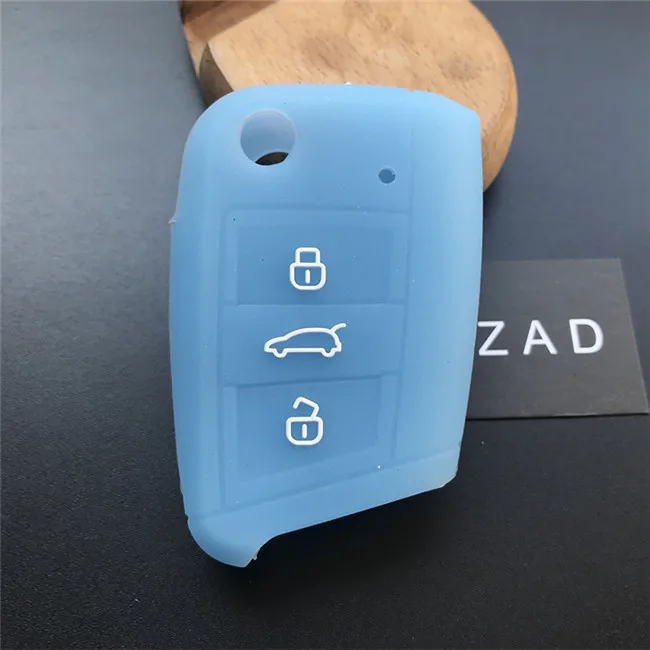 light blue ZAD Силиконовый Брелок Защитный чехол для VW Polo golf7 MK7 для Skoda Octavia combi A7 для SEAT Leon Ibiza CUPTRA 3 кнопки - Название цвета: light blue