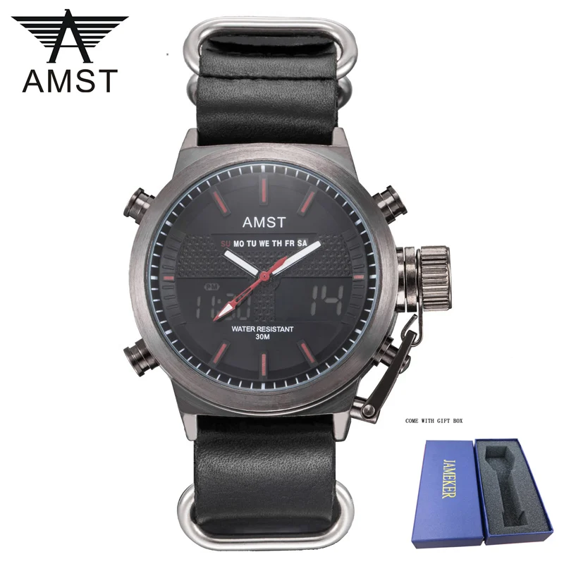 Часы AMST мужские модные кварцевые водонепроницаемые с кожаным ремешком|Кварцевые