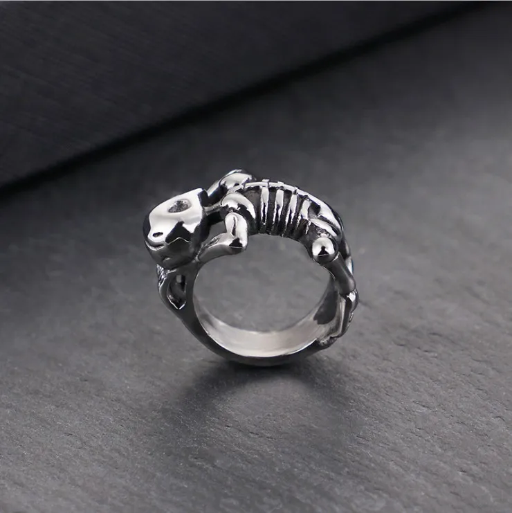 Gothic Stainless Steel Skull Body Rings Man Punk Rock Skeleton Finger Ring Male Big Size 7-12 For Men Jewelry | Украшения и
