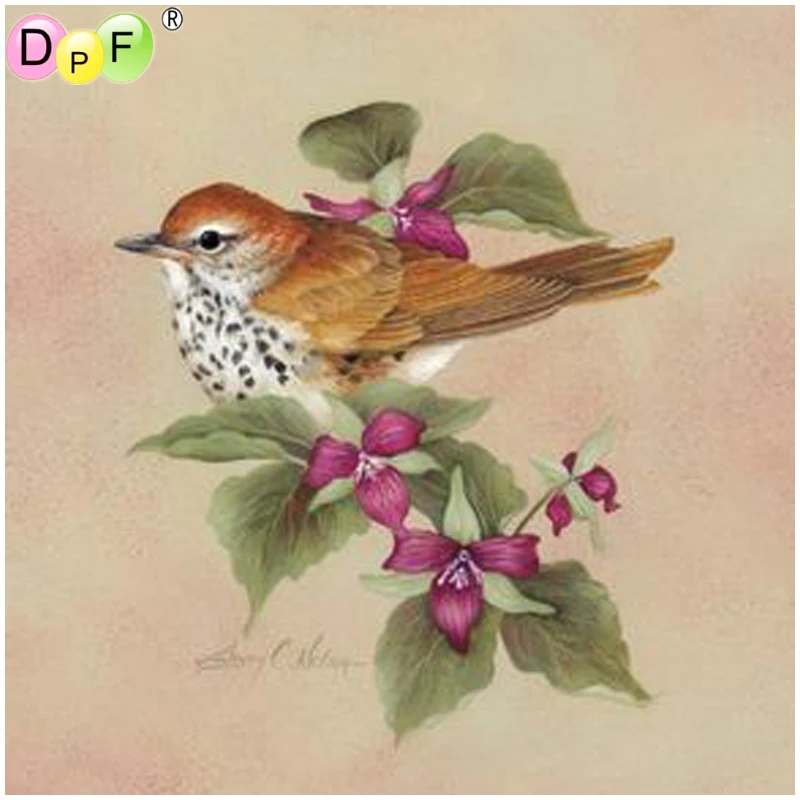 

DPF 5D круглый Полный алмаз вышивка крестом красный цветок Алмазная с изображением птицы мозаика Алмазная вышивка рукоделие домашний декор р...