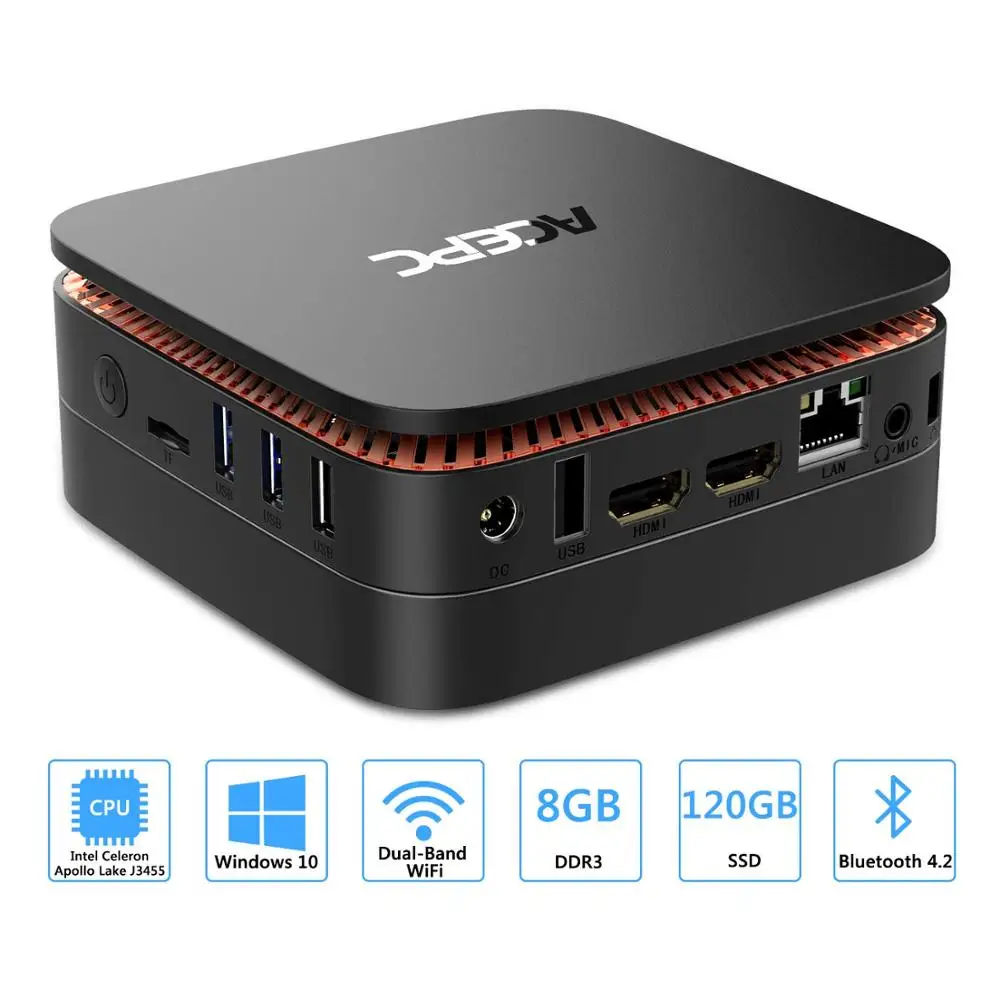 ACEPC AK1 мини-ПК Windows 10 мини-компьютер Intel Celeron J3455 4 Гб 64 ГБ 2 5 дюйма SSD/mSATA WiFi 4K linux Mini windows