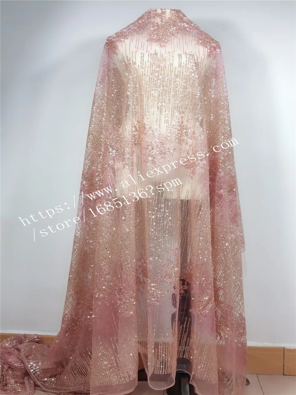 Fashional design french net lace fabric glued glitter african Tulle for party evening dress | Дом и сад