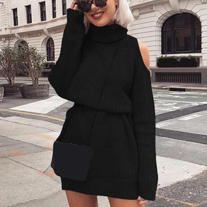 Bigsweety модное женское зимнее платье 2018 водолазка с открытыми плечами длинный