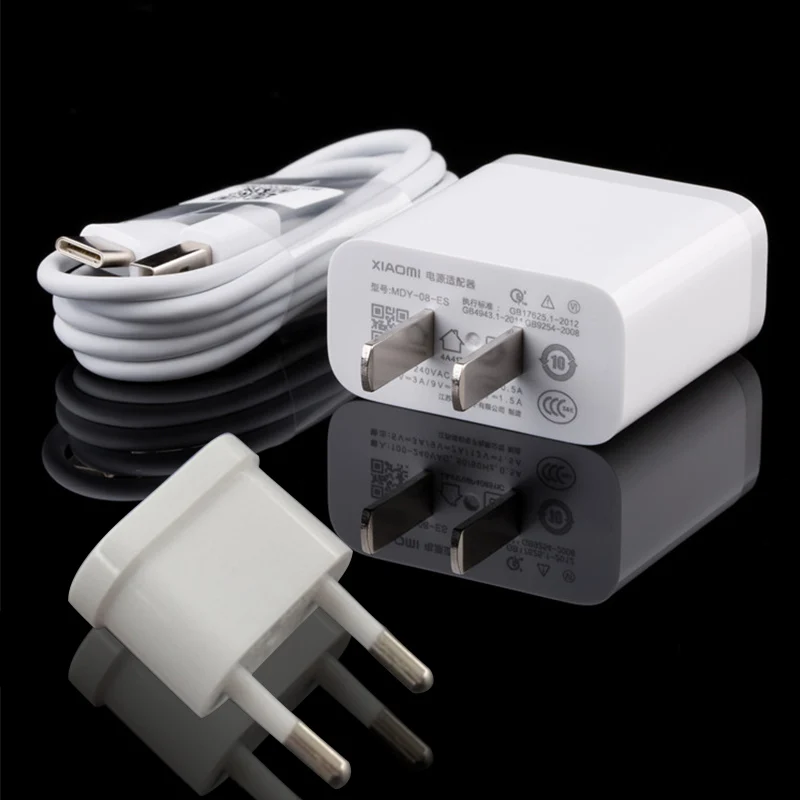 EU Charger and Cable Адаптер быстрой зарядки Xiao mi 12 В/1,5 А кабель быстрой зарядки type C для mi 9T pro 9 8 SE 6 A1 A2 F1 MAX Red mi Note 7 k20 Pro - Тип штекера: EU Charger and Cable