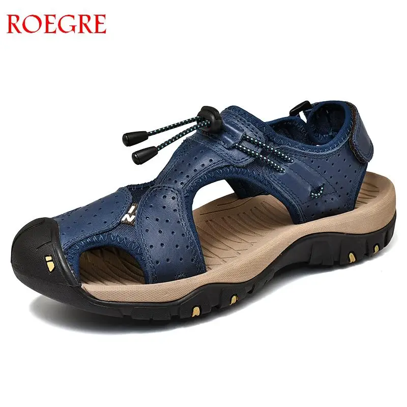 

New Casual Men Soft Sandals Comfortable Men Summer Genuine Leather Sandals Men Roman Summer Outdoor Beach Sandals Big Size 38-46