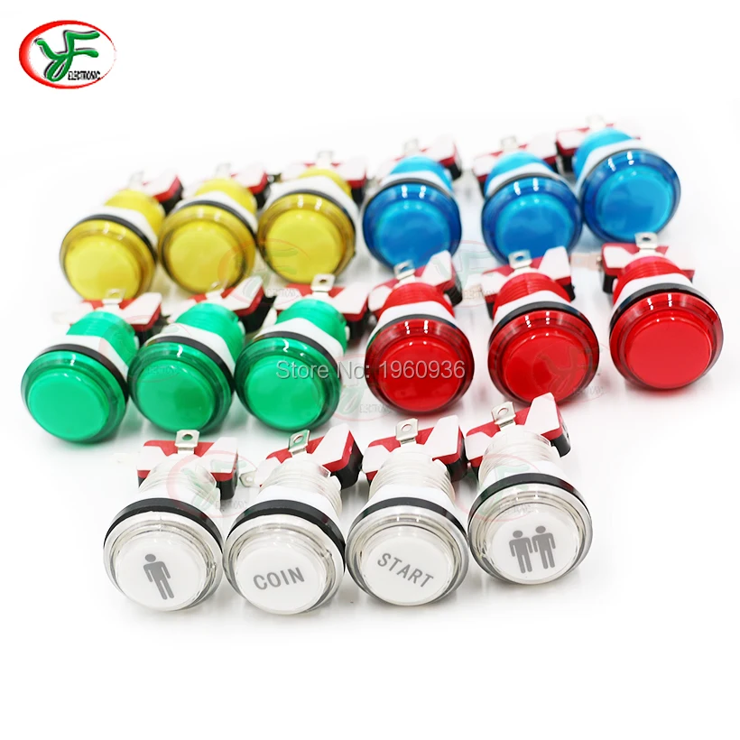 

16pcs 32mm 12V LED Illuminated Push button With Mirco Swich Round Buttons 1P 2P COIN START Logo For Arcade Raspberry Pi