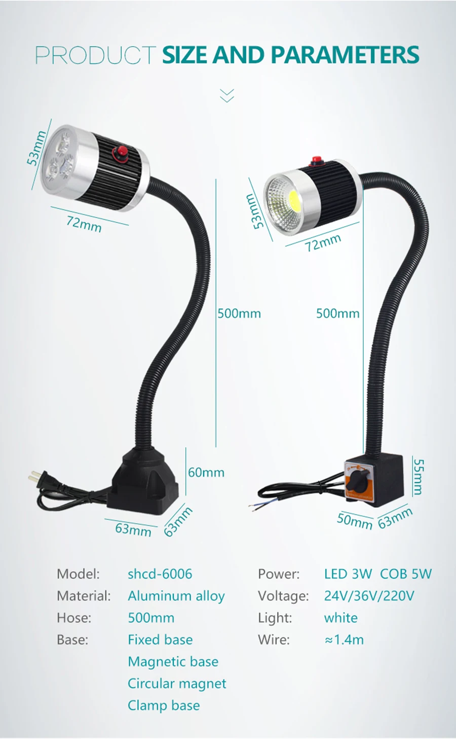 SMD Led машины Рабочий светильник 220V 3 W/5 Вт токарный станок с ЧПУ лампа длинная рука Магнитная гараж фрезерный станок настольная лампа 24V 36V Промышленный светильник Инж