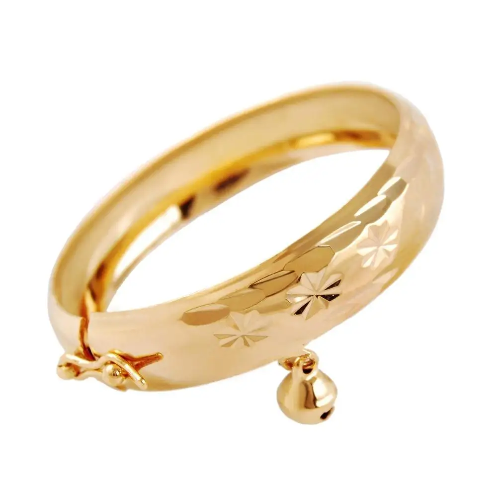 Children Gold Bracelets Anti Allergic Baby Gold Color Bracelet Full Moon Blessing Small Bells for Peace