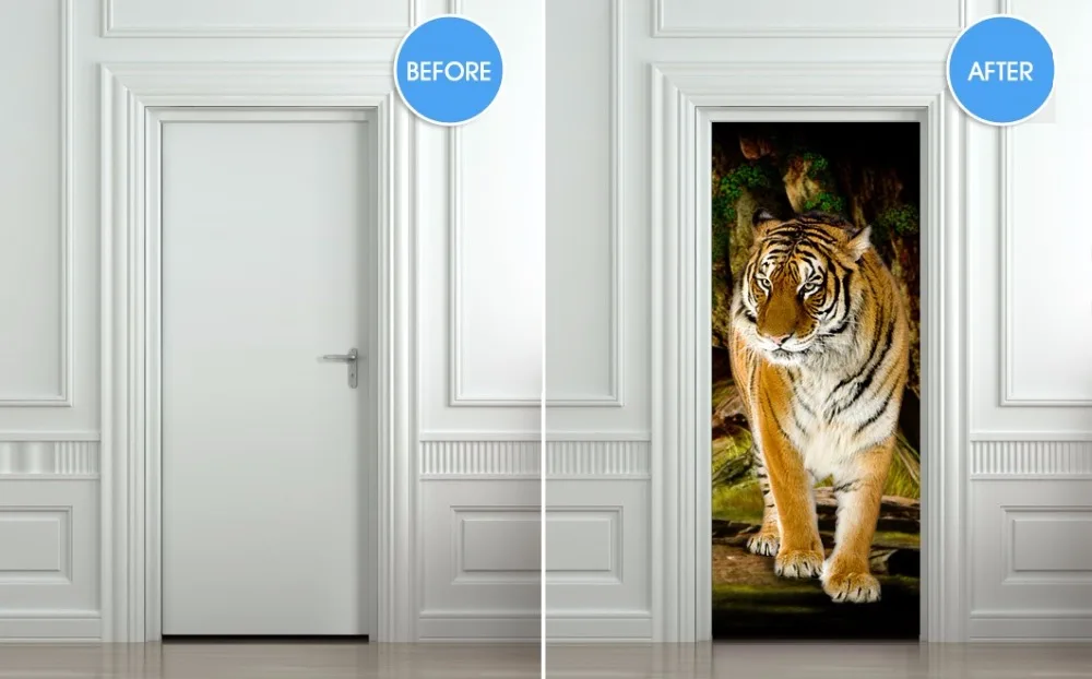 DIY 3D Тигр наклейка на дверь для спальни гостиной плакат ПВХ водонепроницаемая наклейка 77*200 см