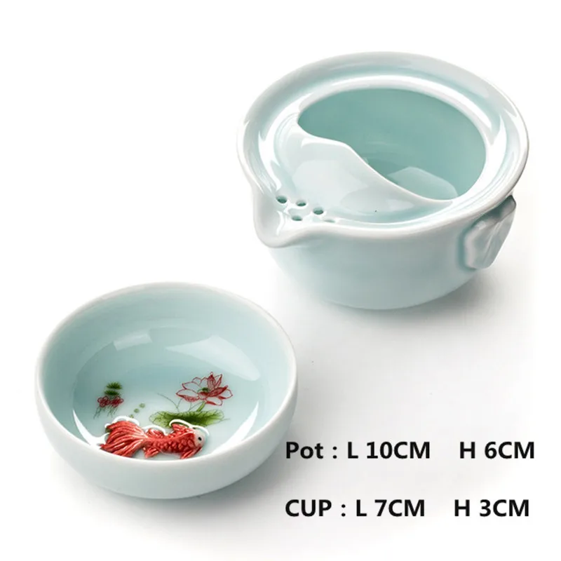 02 Высокое качество Элегантный gaiwan, Celadon 3D Карп чайный набор кунг-фу включает в себя 1 чайник 1 чайная чашка, красивый и легкий чайник - Цвет: 02
