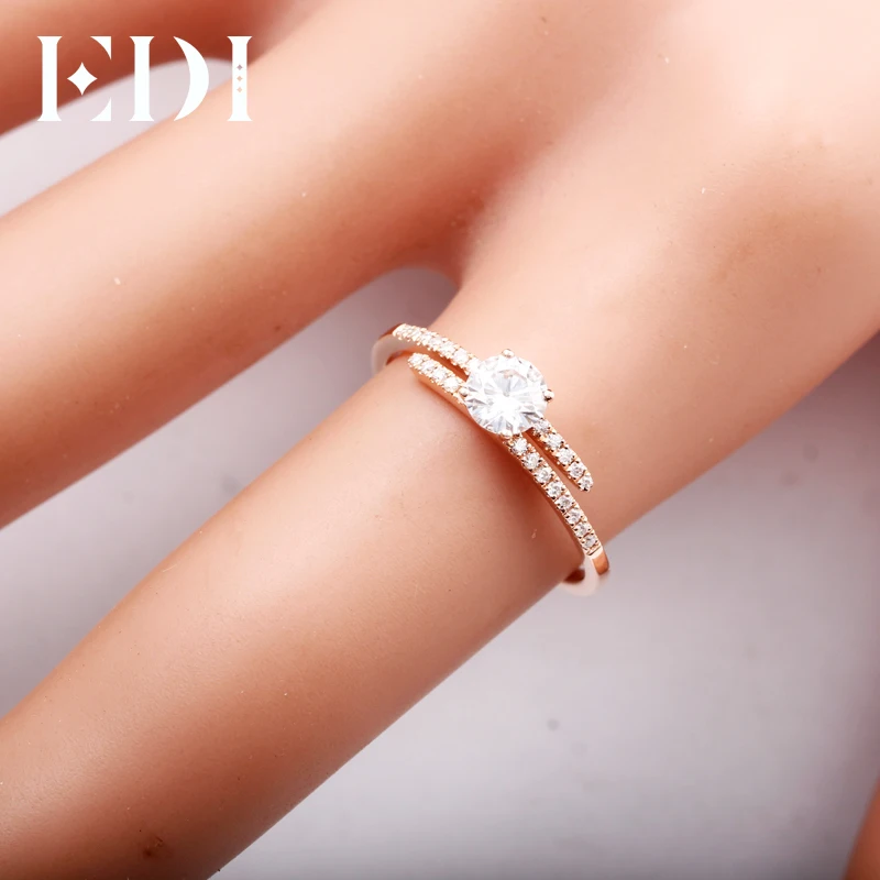 EDI Разделение дизайн натуральная кожа 14K покрыто розовым золотом кольцо с алмазом