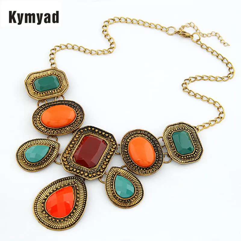 Kymyad крупное колье массивное ожерелье красочное геометрическое каменное s &