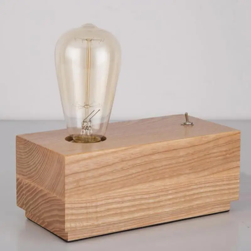 E27 деревянный цоколь Настольный светильник Промышленный винтажный Эдисон