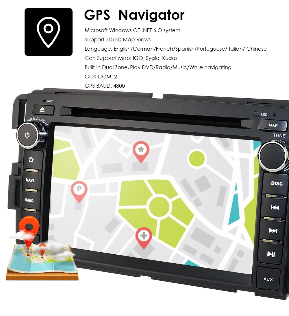 Ossuret " двойной Din сенсорный экран FM/AM радио Wince автомобильный стерео dvd-плеер gps Navi для GMC Yukon Acadia Chevy 2007-2012 SWC RDS