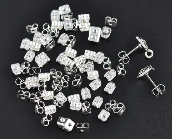 DoreenBeads медные серьги фурнитура ушные гайки бант серебряный цвет 5 мм(2/") x 4 мм(1/8"), 50 шт. Новинка