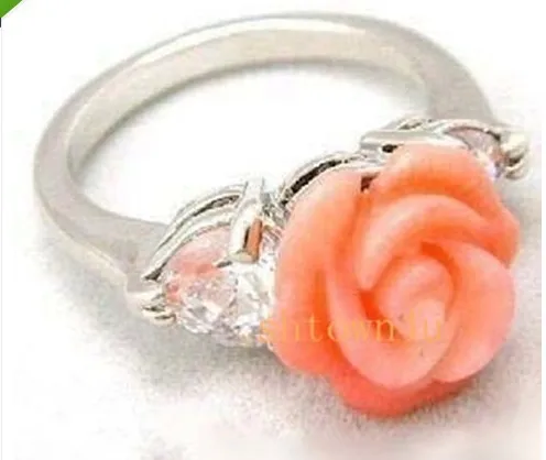 Бесплатная доставка серебряное розовое Коралловое кольцо с цветами Sz 7 9|flower