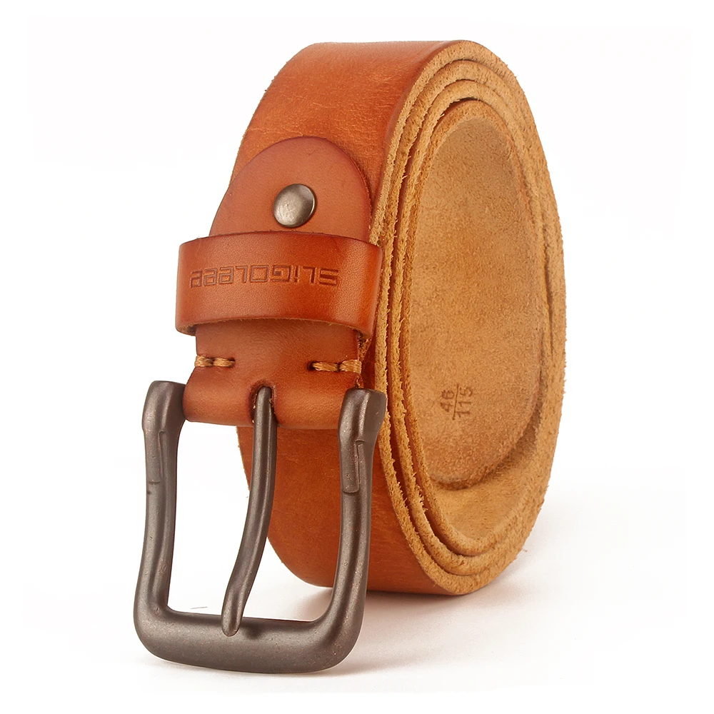 SLIGOLEEE Luxury Designer Belts High Quality Strap Italian Cow Leather Men Belt Vintage Cowboys Full Grain Genuine Leather Soft