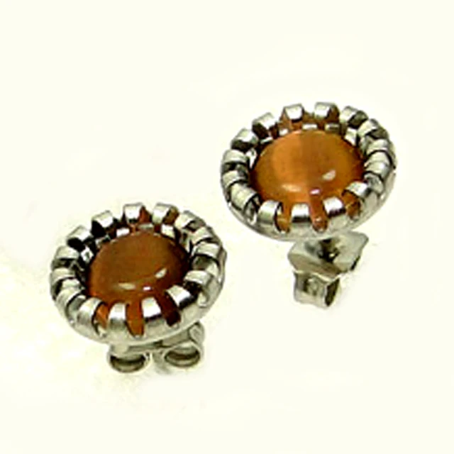 brown stone DICAYLUN серьги-гвоздики из нержавеющей стали Кошачий глаз зеленый синий белый опал серьги хирургическая сталь круглые ювелирные изделия Модные женские подарки - Окраска металла: brown stone