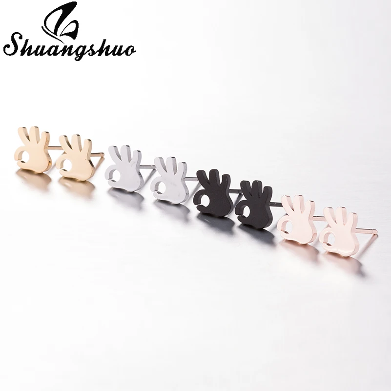 Shuangshuo Fashion Trendy Cool OK Gesture Finger Stud Earrings Stainless Steel Ear Studs Men Women Hand Palm Earring oorbellen | Украшения