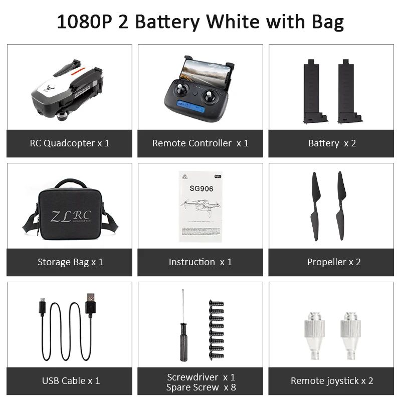 White 1080P 2B Bag ZLRC Beast SG906 gps 5G wifi FPV с 4K Ультра четкой камерой бесщеточный селфи складной вертолет RC Дрон Квадрокоптер RTF - Цвет: White 1080P 2B Bag