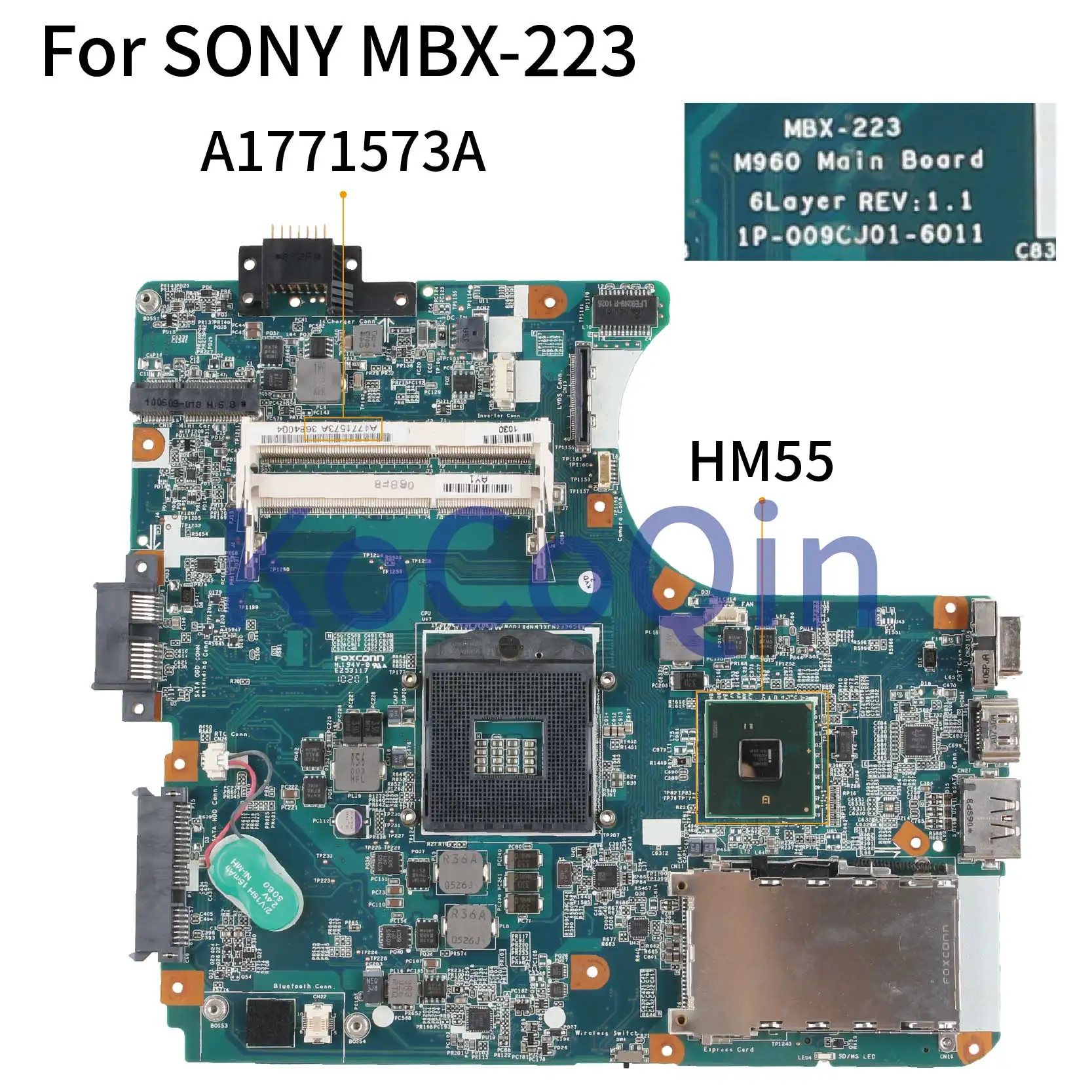 KoCoQin материнская плата для ноутбука SONY MBX 223 M960 1P 00PCJ01 6011 A1771573A HM55 плата|Материнские