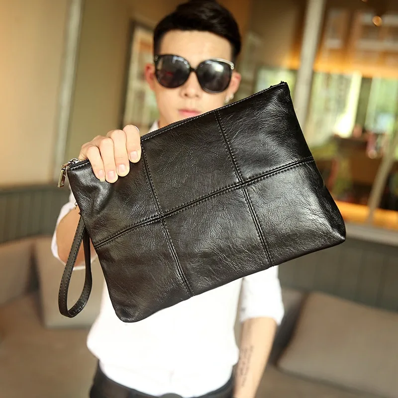 ETONTECK New Brand Men PU Leather Day Clutches Male Zipper Single Shoulder Bag Black Purse Splicing Handy Carteira Masculina |